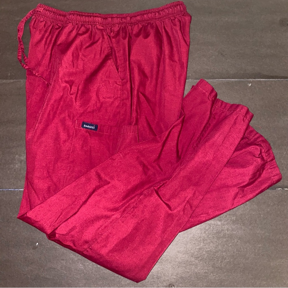 Dagacci XL Burgundy Three Side Cargo Pockets Straight Leg Scrub Pants